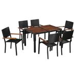 vidaXL 7-delige Tuinset poly rattan en acaciahout zwart, 6 zitplaatsen, Nieuw, Tuinset, Verzenden