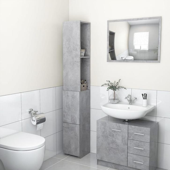 vidaXL Badkamerkast 25x26,5x170 cm bewerkt hout betongrijs, Huis en Inrichting, Badkamer | Badkamermeubels, Nieuw, 150 tot 200 cm