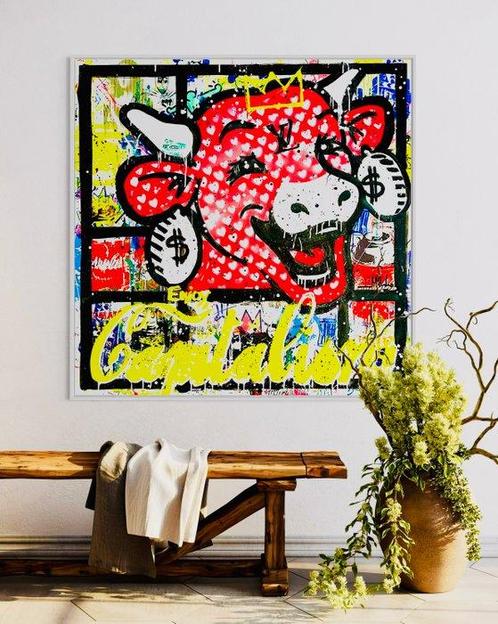Mikko (1982) - The Laughing Cow Capitalism On Mondrian - XL, Antiek en Kunst, Kunst | Schilderijen | Modern