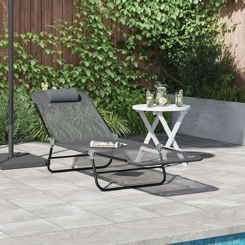 vidaXL Opvouwbare ligstoel met hoofdkussen in grijs, Tuin en Terras, Ligbedden, Nieuw, Verzenden