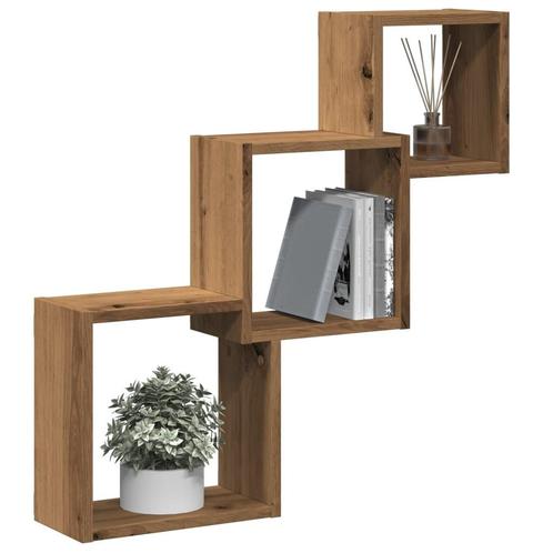 vidaXL Wandplanken kubus 68x15x68cm bewerkt hout artisanaal, Huis en Inrichting, Woonaccessoires | Wandplanken en Boekenplanken