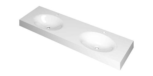 Ink Smooth Wastafel polystone dubbel met 2 kraangaten glans, Huis en Inrichting, Badkamer | Badkamermeubels, Wastafelkast, Nieuw