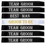 6-delige Sjerpen set Groom to Be, Best Man en Team Groom, Kleding | Heren, Trouwkleding en Trouwaccessoires, Verzenden, Zwart