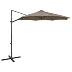 vidaXL Zweefparasol met paal en LED-verlichting 300 cm taupe, Verzenden, Nieuw, 3 tot 4 meter, Zweefparasol