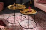 Set van 2 ronde salontafels ELEMENTS 65cm goud zwart metalen, Huis en Inrichting, Ophalen of Verzenden, Nieuw