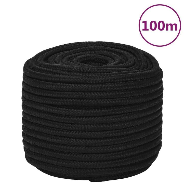 vidaXL Werktouw 12 mm 100 m polyester zwart, Doe-het-zelf en Verbouw, IJzerwaren en Bevestigingsmiddelen, Nieuw, Verzenden