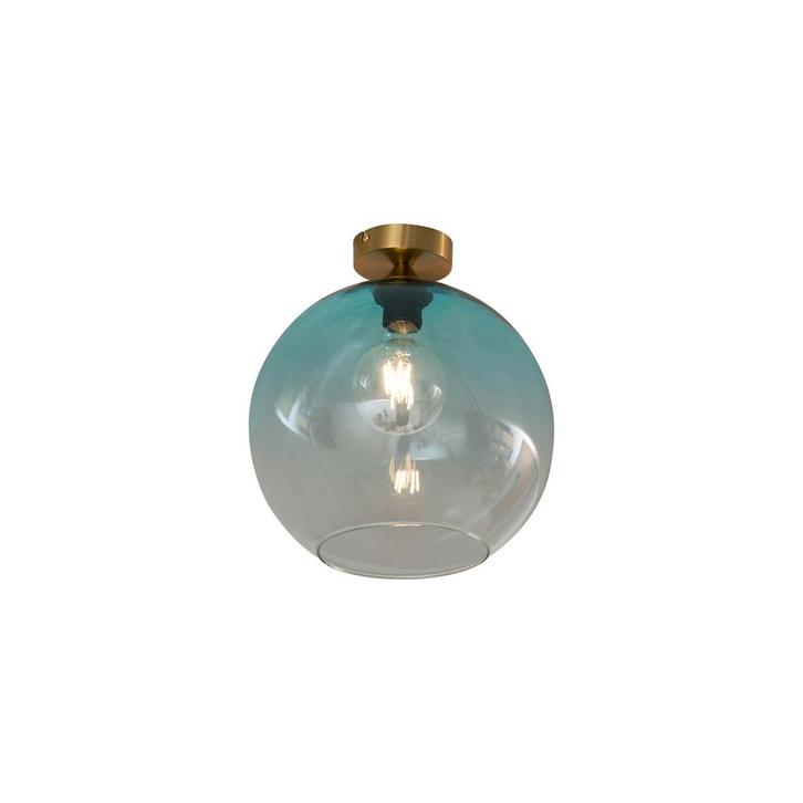 Art Deco plafondlamp messing met blauw glas - Sandra, Huis en Inrichting, Lampen | Plafondlampen, Nieuw, Glas