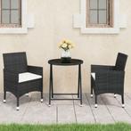 vidaXL 3-delige Bistroset poly rattan en gehard glas zwart, Tuin en Terras, Verzenden, Nieuw, Rotan