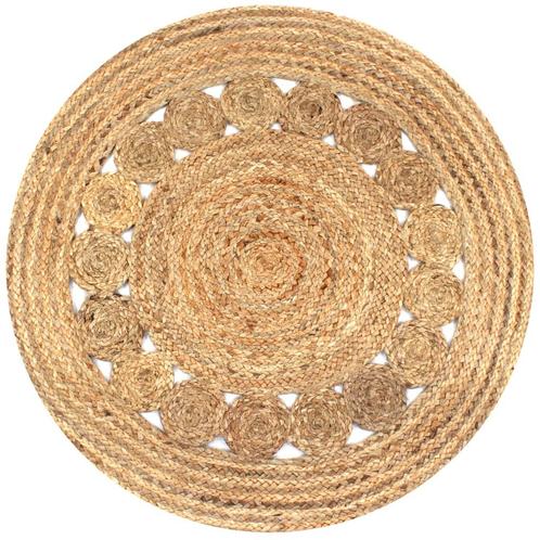 vidaXL Tapijt met ontwerp rond 90 cm gevlochten jute, Huis en Inrichting, Stoffering | Tapijten en Kleden, Beige, Nieuw, Verzenden