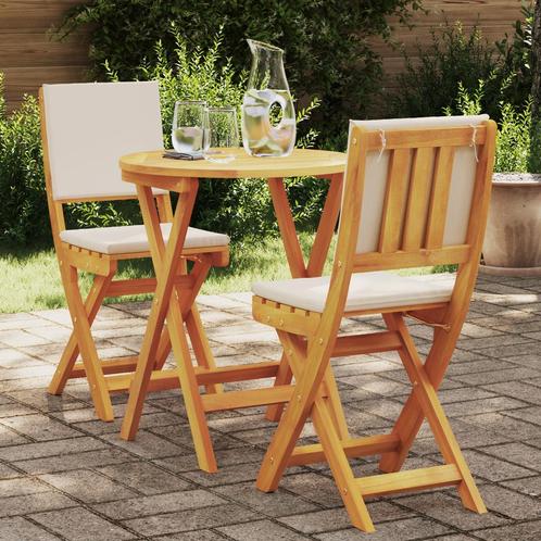 vidaXL 3-delige Vouw Bistro Set met Kussens van Massief, Tuin en Terras, Tuinsets en Loungesets, Nieuw, Verzenden