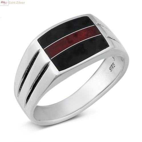 Zilveren zegelring zwarte rode onyx, Sieraden, Tassen en Uiterlijk, Ringen, Nieuw, Verzenden