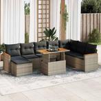 vidaXL 9-delige Loungeset met kussens poly rattan acacia, Tuin en Terras, Tuinsets en Loungesets, Verzenden, Nieuw, Rotan, Loungeset