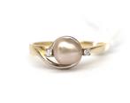 Een 14 krt. bicolor gouden ring met grijze parel en diamant, Sieraden, Tassen en Uiterlijk, Ringen, Gebruikt
