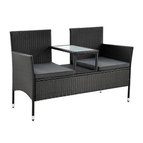 Tuinbank Monaco - Polyrotan zwart/grijs, Tuin en Terras, Tuinbanken, Nieuw, Verzenden