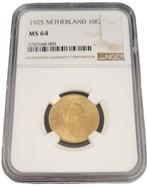 Gouden Wilhelmina 10 gulden 1925 MS64 variant Pearls below, Verzenden, Goud, Koningin Wilhelmina, Losse munt