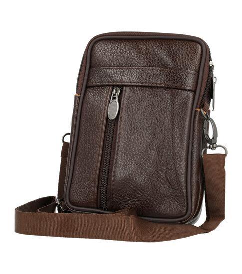Telefoontas Dubbele Rits Leder Donker Bruin, Sieraden, Tassen en Uiterlijk, Tassen | Schoudertassen, Verzenden