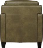 Olijfgroene leren landelijke fauteuil - poot hout zwart - Gr, Nieuw, Ophalen of Verzenden, Landelijk, 50 tot 75 cm