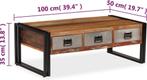 vidaXL Salontafel met 3 lades - 100x50x35 - cm - massief -, Huis en Inrichting, Tafels | Salontafels, Ophalen of Verzenden, Gebruikt