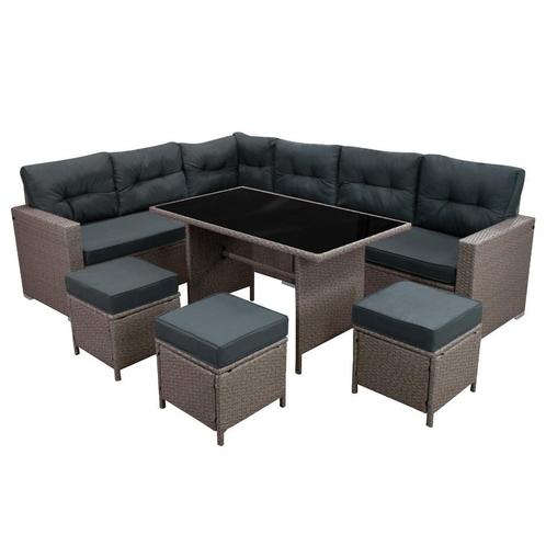 Rattan Hoekdinerset Tuinmeubilair Grijs 9-Persoons L-Vormige, Tuin en Terras, Tuinsets en Loungesets, Verzenden