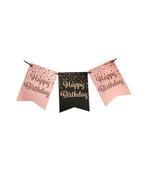 Banner Happy Birthday Roze Zwart 6m, Hobby en Vrije tijd, Feestartikelen, Verzenden, Nieuw