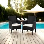 2 Wicker tuinstoelen met 4 kussenhoezen - zwart/beige, Verzenden, Nieuw