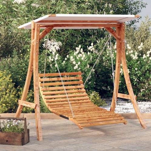 vidaXL Schommelbed met luifel vurenhout met teak afwerking, Tuin en Terras, Tuinbanken, Nieuw, Hout, Verzenden