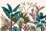Tropische planten behang, Beige, Tropische planten, trendy, modern, botanisch behang, op maat,, Verzenden