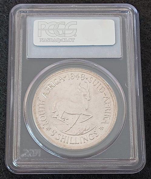 Zuid-Afrika. 5 Shilling 1948 UNC Springbok 80% Silver 5S NGC, Postzegels en Munten, Munten | Europa | Niet-Euromunten