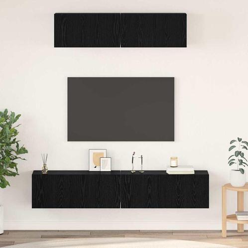 vidaXL Wand TV Kast 4 pcs Zwart Eiken Small 80 x 30 x 30.5, Huis en Inrichting, Kasten | Televisiemeubels, Nieuw, Minder dan 50 cm
