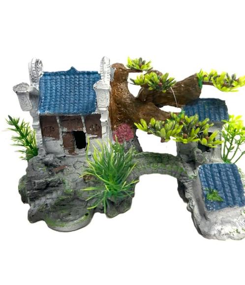 Tempel blauw dak / Aquarium decoratie As-154 (Hardscaping ), Dieren en Toebehoren, Vissen | Aquaria en Toebehoren, Nieuw, Verzenden