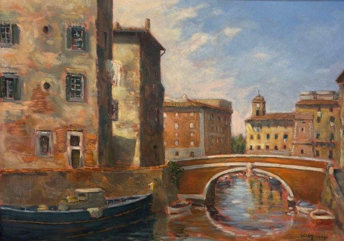 Giancarlo Carmignani (XX) - Quartiere Venezia, Livorno, Antiek en Kunst, Kunst | Schilderijen | Klassiek