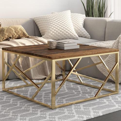 vidaXL Salontafel roestvrij staal en massief bielshout, Huis en Inrichting, Tafels | Salontafels, Nieuw, 50 tot 100 cm, Metaal