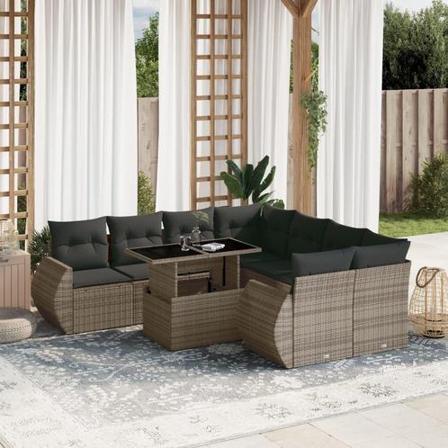 vidaXL 9-delige Loungeset met kussens poly rattan grijs, Tuin en Terras, Tuinsets en Loungesets, Loungeset, Nieuw, Rotan, Verzenden