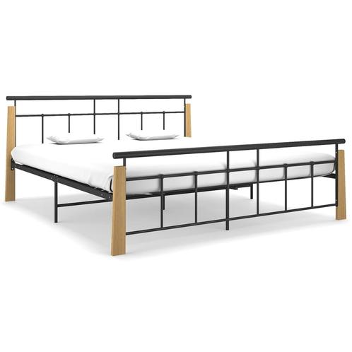 vidaXL Bedframe metaal en massief eikenhout 180x200 cm, Huis en Inrichting, Slaapkamer | Bedden, 80 cm, 200 cm, Zwart, Eenpersoons