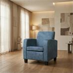Leren fauteuil Joy - Kenia Denim (blauw) - Poten hout zwart, Nieuw, Ophalen of Verzenden, Eigentijds, Klassiek, Modern, 50 tot 75 cm