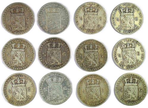 Nederland. Willem III. 1/2 Gulden (12x) 1857, 1858, 1860, Postzegels en Munten, Munten | Nederland