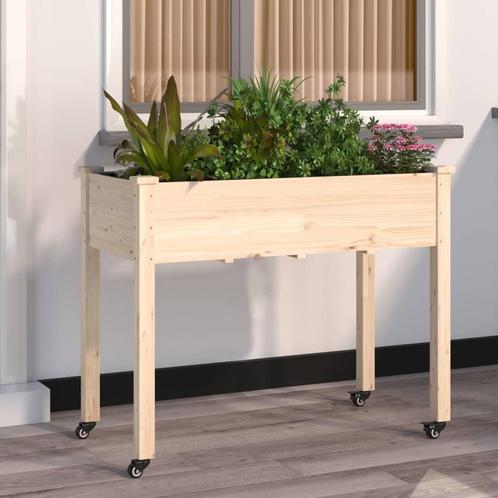vidaXL Plantenbak op wieltjes 118x59x80 cm massief vurenhout, Tuin en Terras, Bloembakken en Plantenbakken, 100 cm of meer, Nieuw
