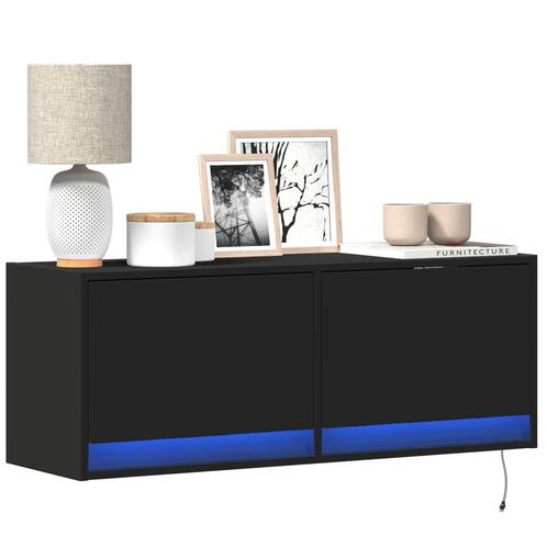 vidaXL Tv-wandmeubel met LED-verlichting 100x31x35 cm zwart, Huis en Inrichting, Kasten | Televisiemeubels, Nieuw, Overige houtsoorten