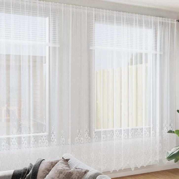 vidaXL Kantgordijn met gordijnen Wit 400x280cm Polyester, Huis en Inrichting, Stoffering | Gordijnen en Lamellen, Wit, Nieuw, Verzenden