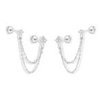 Zilveren duo oorbellen met zirkonia en ketting, Verzenden, Nieuw, Zilver