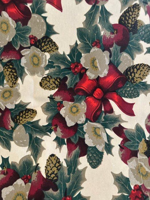 Elegante kerststof met dennenkransen en strikken - Textiel -, Diversen, Kerst