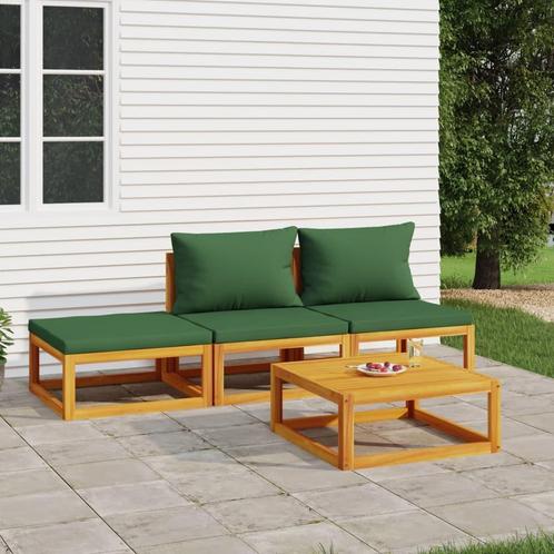 vidaXL 4-delige Loungeset met groene kussens massief hout, Tuin en Terras, Tuinsets en Loungesets, Loungeset, Nieuw, Hardhout
