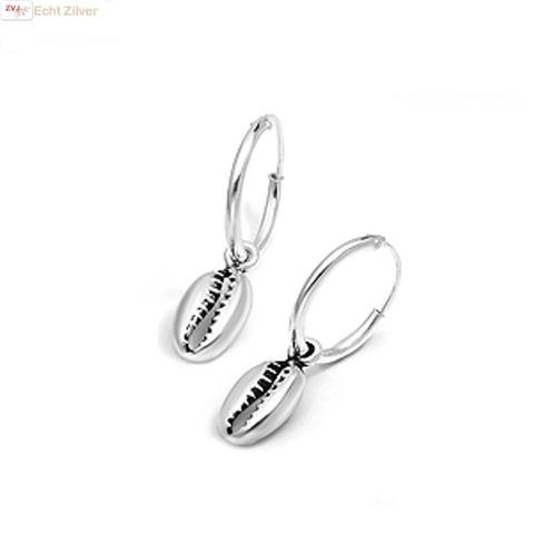 Zilveren kleine creolen met cowrie schelp, Sieraden, Tassen en Uiterlijk, Oorbellen, Nieuw, Verzenden