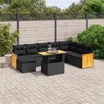 vidaXL 9-delige Loungeset met kussens poly rattan zwart, Verzenden, Nieuw, Rotan, Loungeset