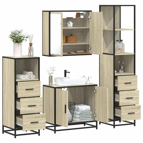 vidaXL 4-delige Badkamermeubelset bewerkt hout sonoma, Huis en Inrichting, Badkamer | Badkamermeubels, Nieuw, Verzenden