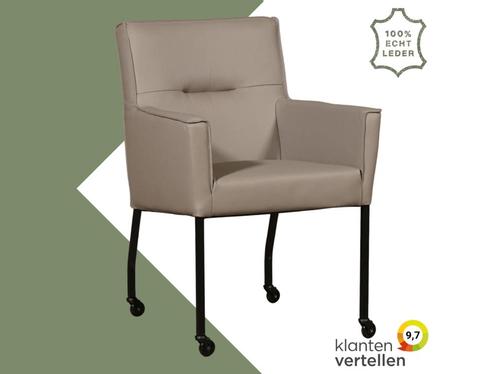 Leren eetkamerstoel Lucky - Toledo Khaki (taupe/bruin), Huis en Inrichting, Stoelen, Eén, Bruin, Nieuw, Leer, Ophalen of Verzenden