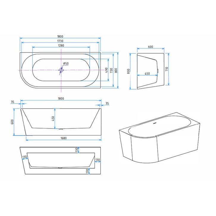Half Vrijstaand Hoekbad BWS Danielle Rechts 170x78 Wit, Doe-het-zelf en Verbouw, Sanitair, Ophalen of Verzenden