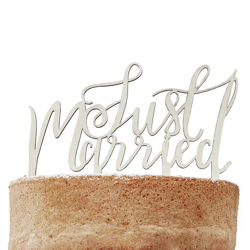 Taarttopper Just Married Hout 14cm, Hobby en Vrije tijd, Feestartikelen, Nieuw, Verzenden