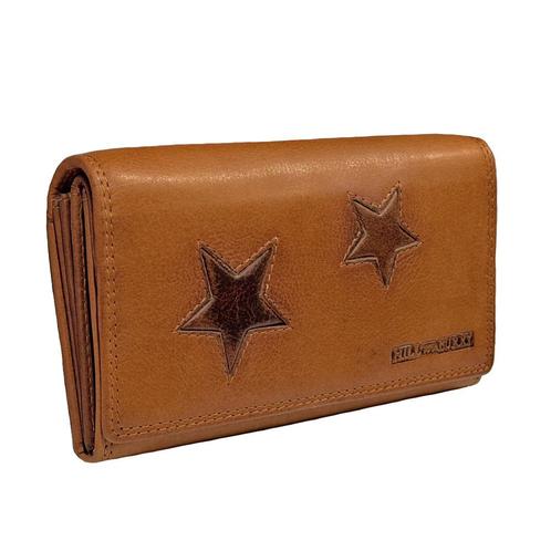 HillBurry VL777061 Leren Dames Portemonnee met Sterren Bruin, Sieraden, Tassen en Uiterlijk, Portemonnees, Bruin, Nieuw, Overige merken