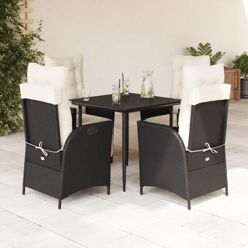 vidaXL 5-delige Tuinset met kussens poly rattan zwart, Tuin en Terras, Tuinsets en Loungesets, Tuinset, Nieuw, 4 zitplaatsen, Rotan